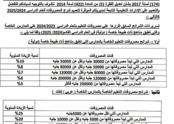 مصروفات المدارس الخاصة العربي واللغات والدولية للعام الدراسي 2024 - 2025