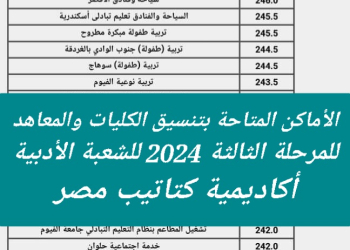 الأماكن المتاحة بتنسيق الكليات والمعاهد للمرحلة الثالثة 2024 للشعبة الأدبية - اخبار التعليم