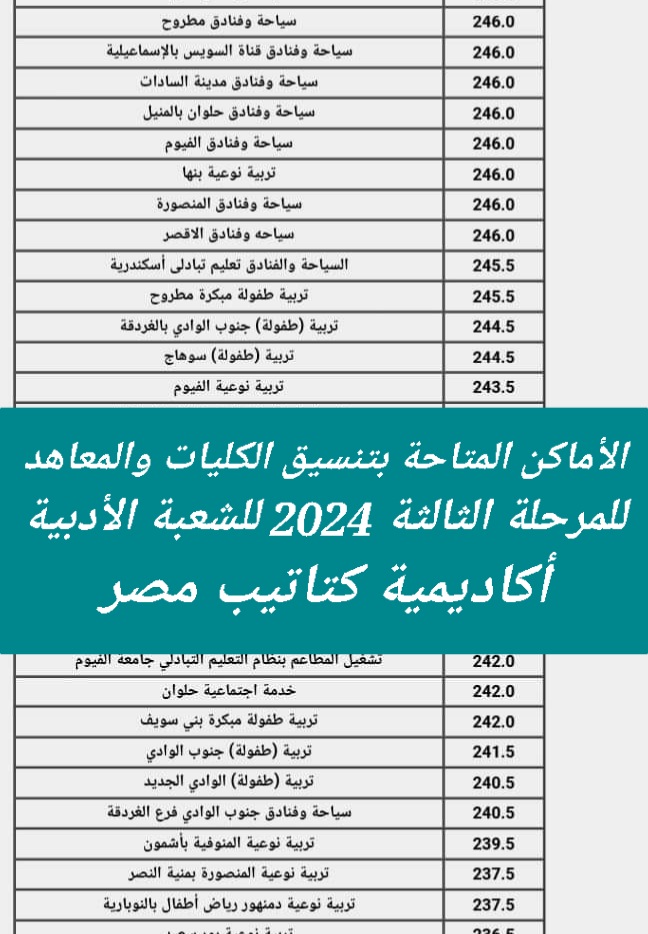 الأماكن المتاحة بتنسيق الكليات والمعاهد للمرحلة الثالثة 2024 للشعبة الأدبية - اخبار التعليم