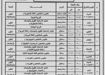 جدول امتحانات الثانوية العامة الدور الثاني 2024