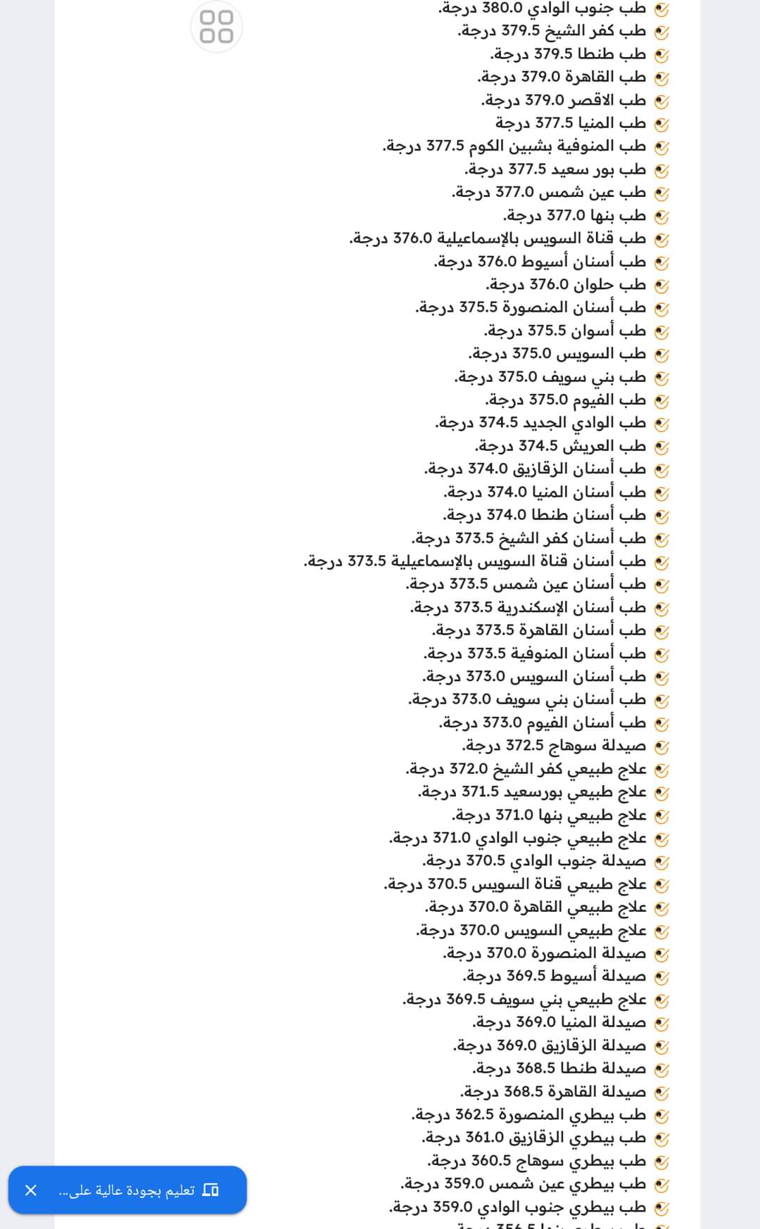 مؤشرات تنسيق كليات الطب بالجامعات الحكومية 2024 - اخبار التعليم