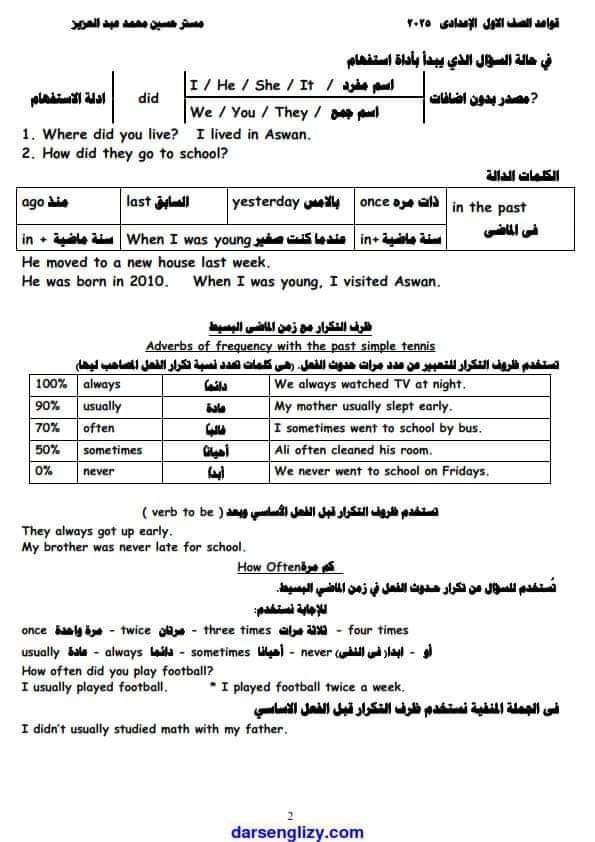 تجميع جرامر اللغة الإنجليزية الصف الاول الاعدادي نظام جديد الترم الاول