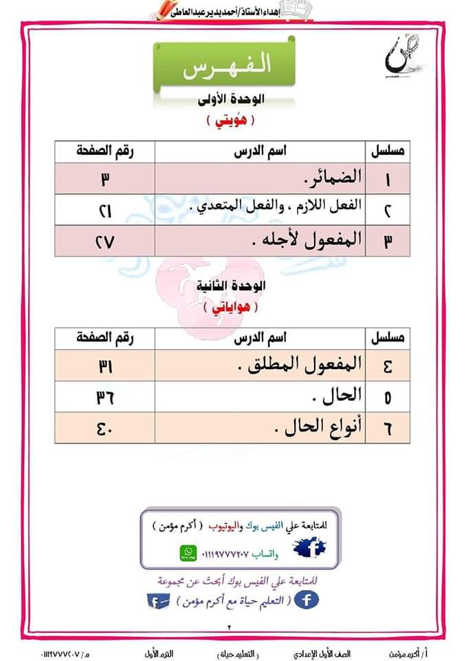 ملزمة القواعد النحوية الصف الاول الاعدادي نظام جديد الترم الاول