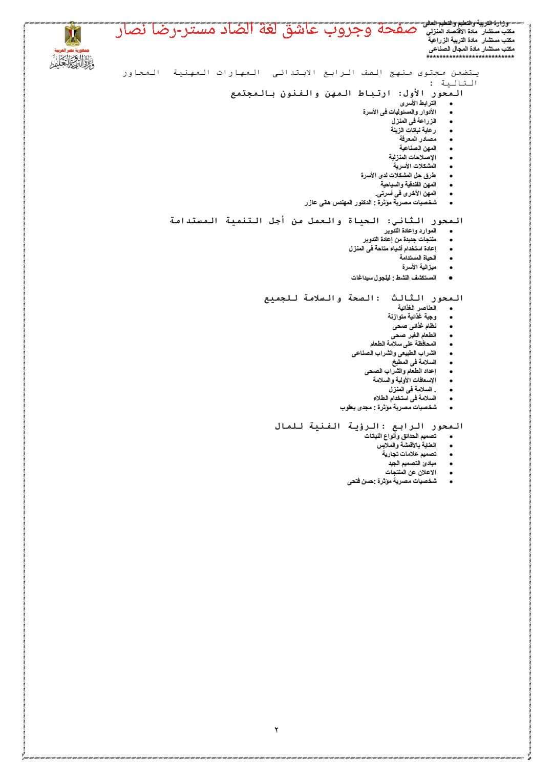 توزيع منهج المهارات المهنية للصف الرابع الابتدائي الترم الاول والثاني للعام الدراسي 2024 - 2025 - توزيع مناهج رابعة