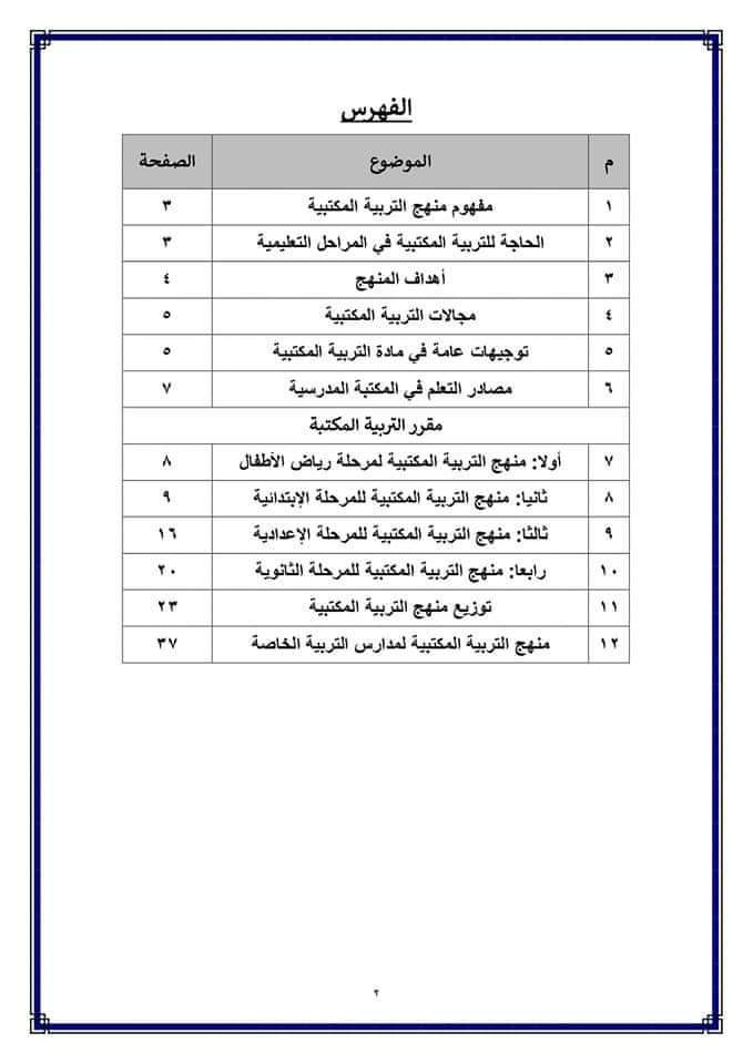 توزيع ومحتوى منهج التربية المكتبية لكل الصفوف للعام الدراسي 2024 – 2025