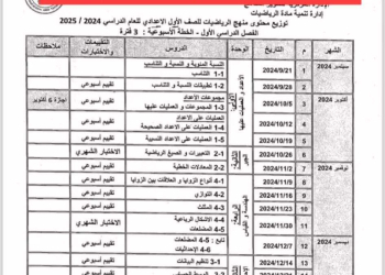 مواعيد التقييم الاسبوعى والاختبار الشهرى لمادة الرياضيات الصف الاول الاعدادي الترم الاول 2025