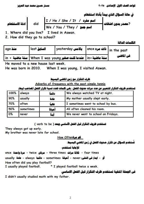 ملزمة جرامر المنهج الجديد اولى اعدادي الترم الاول