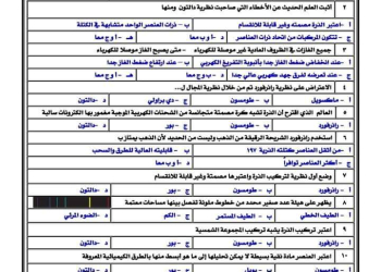 اختبارات كيمياء للصف الثاني الثانوي الترم الاول 2025 بالاجابات