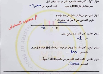 حل التقييم الأسبوعي الثالث في الرياضيات الصف السادس الابتدائي الترم الاول