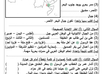 نماذج تقييم لشهر اكتوبر 2024 في الدراسات الاجتماعية للصفوف الرابع والخامس والسادس الابتدائي