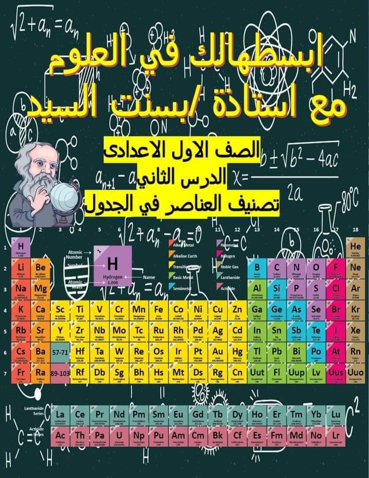 ملزمة شرح درس تصنيف العناصر في الجدول الدوري للصف الاول الاعدادي الترم الاول