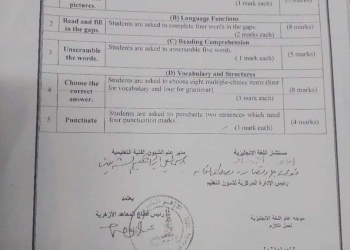 مواصفات الورقة الامتحانية لمادة اللغة الإنجليزية الصف الثالث الابتدائي 2025