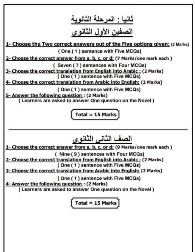 مواصفات امتحان شهر اكتوبر 2024 لمادة اللغة الإنجليزية جميع المراحل بعد التعديل