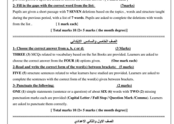 مواصفات اختبارات اكتوبر 2024 في الإنجليزي لجميع الصفوف