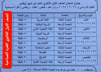 جداول امتحانات شهر نوفمبر 2024 للصفين الاول والثاني الثانوي